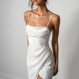 Mermaid Wedding Dress Spaghetti Straps High Slit Satin Backless Plain Bridal Gown Maxi Dress