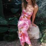 Casual Printed Backless Bodycon Slim Boho Long Sundress Maxi Dress