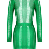 Knitted Bodycon Hollow Out Long Sleeve Beach See Through Striped Party Mini Dress