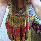 Women Colorful Graffiti Floral Ruffle Cami Summer Boho Flowy Spaghetti Strap Maxi Sun Midi Dress