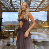 Women Cutout Backless Maxi Sleeveless Split Cocktail Bodycon Spaghetti Strap Long Party Midi Dress