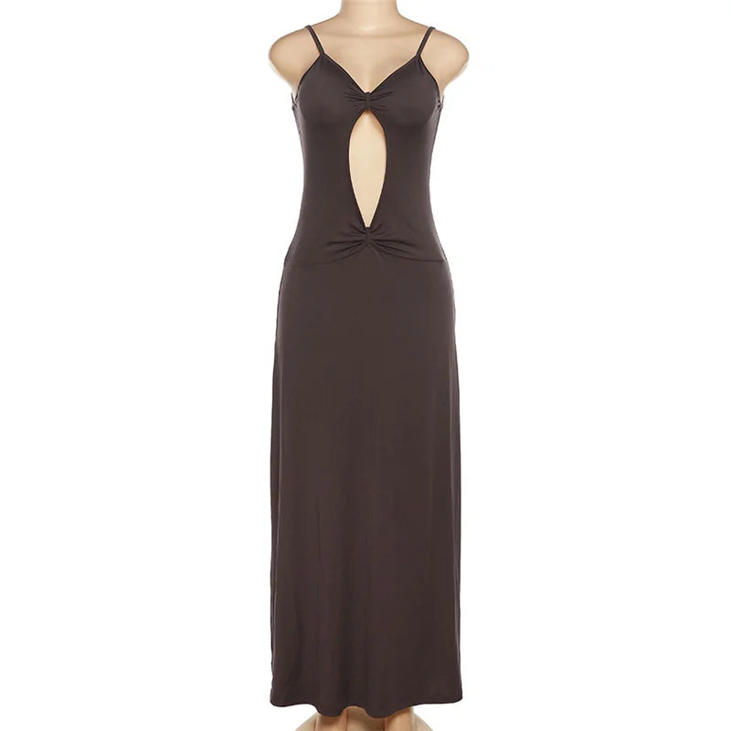 Women Cutout Backless Maxi Sleeveless Split Cocktail Bodycon Spaghetti Strap Long Party Midi Dress