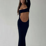 Long Sleeve Sqaure Neck Cut Out Bodycon Wrap Slim Cocktail Party Evening Maxi Dress