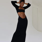 Long Sleeve Sqaure Neck Cut Out Bodycon Wrap Slim Cocktail Party Evening Maxi Dress