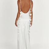 Color Flower Tassel Sleeveless Sling Cocktail Summer Party Club Backless Long Maxi Dress