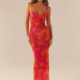 Spaghetti Strap Floral Print Party Club Vintage Summer Holiday Maxi Dress