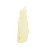 Women One Shoulder Sleeveless Long Smocked High Waist Flowy Pleated Bodycon Gown Maxi Dress