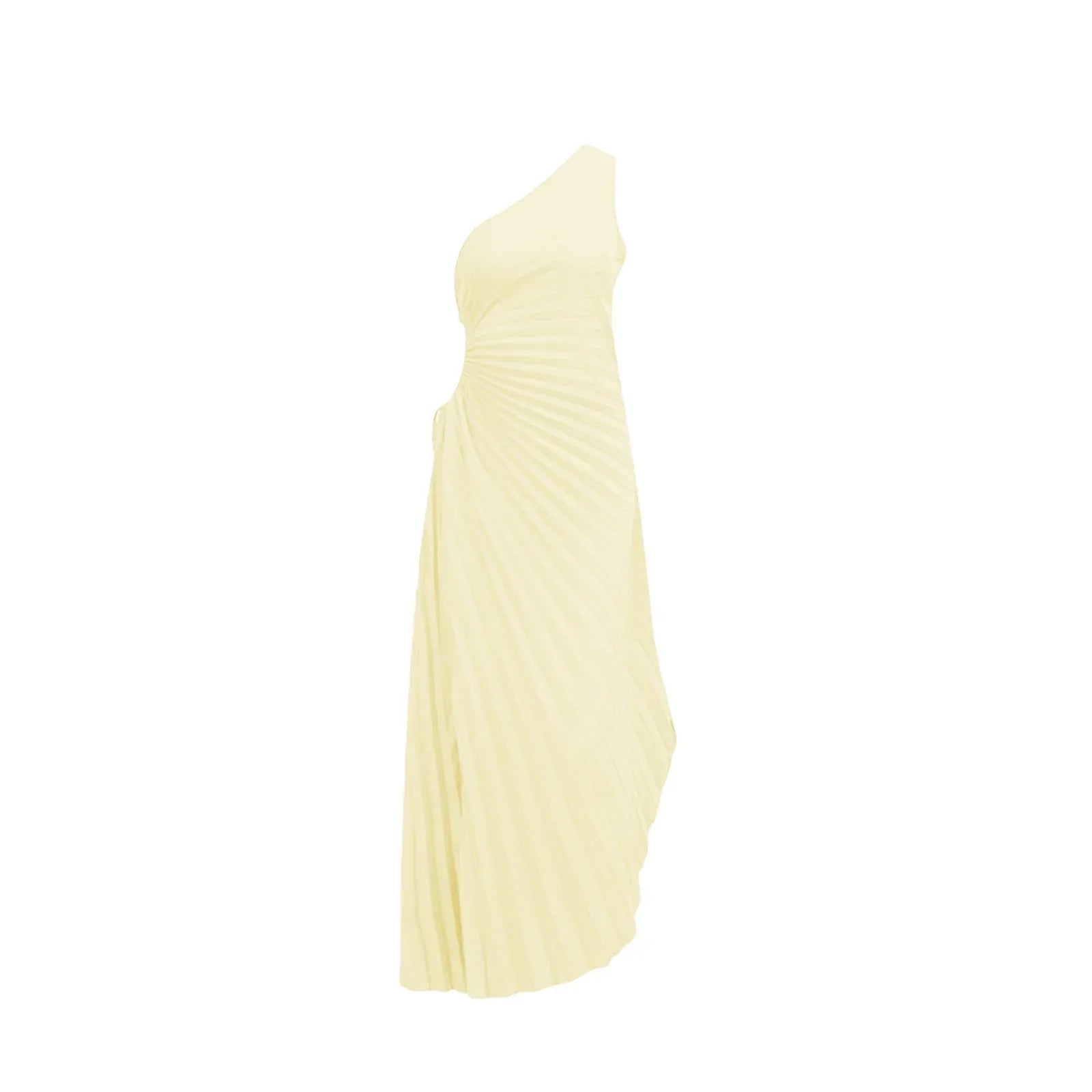 Women One Shoulder Sleeveless Long Smocked High Waist Flowy Pleated Bodycon Gown Maxi Dress