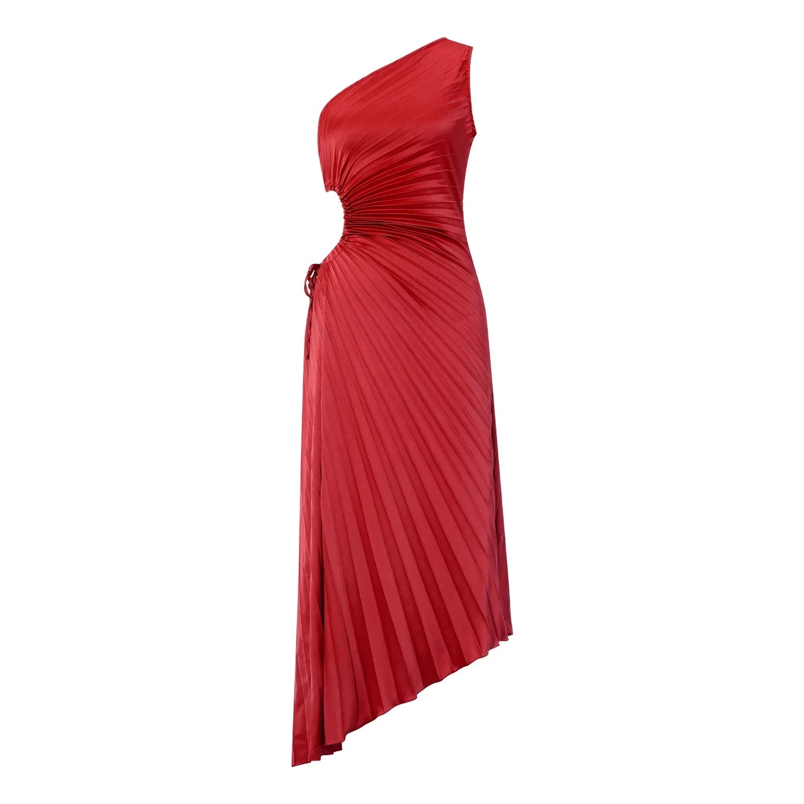 Women One Shoulder Sleeveless Long Smocked High Waist Flowy Pleated Bodycon Gown Maxi Dress