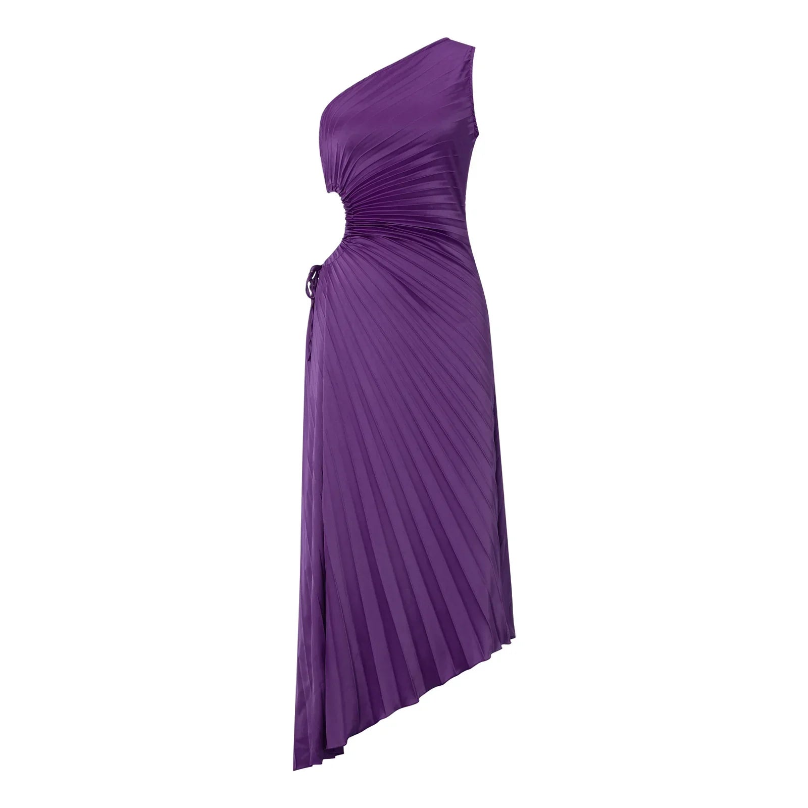 Women One Shoulder Sleeveless Long Smocked High Waist Flowy Pleated Bodycon Gown Maxi Dress