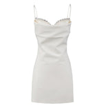 Women Spaghetti Strap Bodycon Dresses Rhinestones Summer Slim Fit Sleeveless V Neck Mini Dress