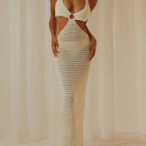 Cutout Knitted Long Crochet Backless Spaghetti Strap Bodycon Maxi Dress
