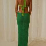 Cutout Knitted Long Crochet Backless Spaghetti Strap Bodycon Maxi Dress