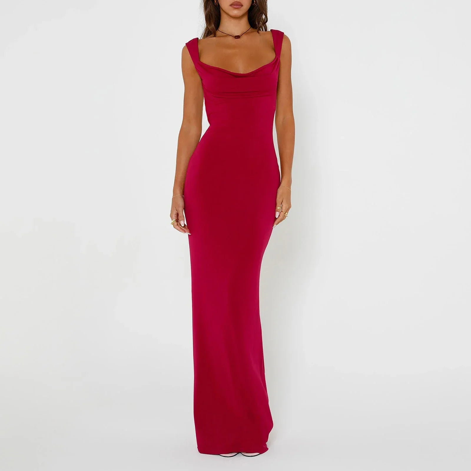 Women Backless Bodycon Spring Scoop Neck Bow Tie Open Back Party Cocktail Maxi Dress