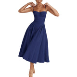 Women Side Pockets Low-Cut Cami Midi Dress