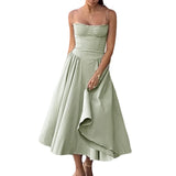 Women Side Pockets Low-Cut Cami Midi Dress