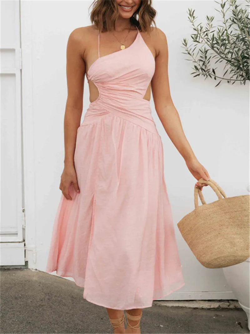 Women Summer Floral Print Spaghetti Strap Cross Tie-Up Backless Slit Maxi Dress