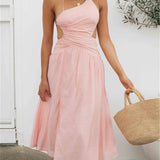 Women Summer Floral Print Spaghetti Strap Cross Tie-Up Backless Slit Maxi Dress