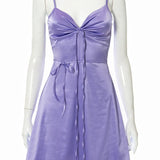 Women Y2K Spaghetti Strap Lace Patchwork Cut Out Cami Sleeveless Mini Dress