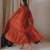 Women Y2k Puff Sleeve Ruffle Pleated Maxi Swing Loose Fit Tiered Beach Wear Midi Dress