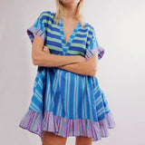 V-Neck Puff Sleeve Mini Women's 2025 Summer Causal Beach Boho Dress