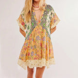 V-Neck Puff Sleeve Mini Women's 2025 Summer Causal Beach Boho Dress