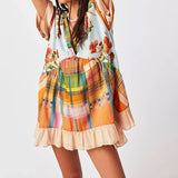V-Neck Puff Sleeve Mini Women's 2025 Summer Causal Beach Boho Dress