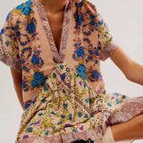 V-Neck Puff Sleeve Mini Women's 2025 Summer Causal Beach Boho Dress