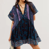 V-Neck Puff Sleeve Mini Women's 2025 Summer Causal Beach Boho Dress
