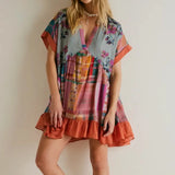V-Neck Puff Sleeve Mini Women's 2025 Summer Causal Beach Boho Dress