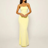 Fit Square Neck Adjustable Spaghetti Strap Solid Color Maxi Dress