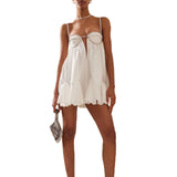 Women's Spaghetti Strap Sleeveless Backless Bodycon Short Satin Party Club Cami Mini Dress