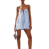 Women's Spaghetti Strap Sleeveless Backless Bodycon Short Satin Party Club Cami Mini Dress