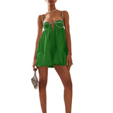 Women's Spaghetti Strap Sleeveless Backless Bodycon Short Satin Party Club Cami Mini Dress