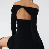 Women's Summer Long Sleeve Square Neck Split Bodycon Backless Maxi Dress