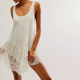Women's Y2k Spaghetti Strap Mini Sleeveless Scoop Neck Ruffle Flowy Short Lightweight Party Midi Dress