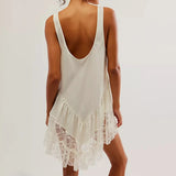 Women's Y2k Spaghetti Strap Mini Sleeveless Scoop Neck Ruffle Flowy Short Lightweight Party Midi Dress