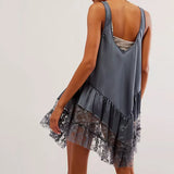 Women's Y2k Spaghetti Strap Mini Sleeveless Scoop Neck Ruffle Flowy Short Lightweight Party Midi Dress