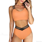 Hollow Solid Color High Waist Two Piece Set