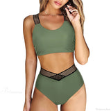 Hollow Solid Color High Waist Two Piece Set