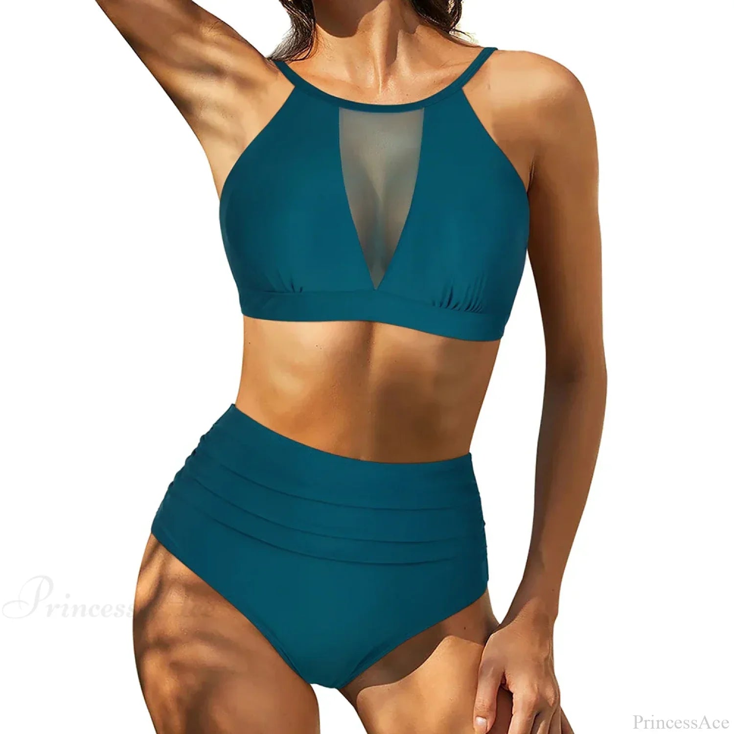 Hollow Solid Color High Waist Two Piece Set