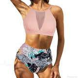 Hollow Solid Color High Waist Two Piece Set