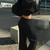 Hooded Zipper Cropped Slim Fit Casual Two Piece Set