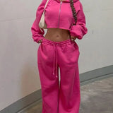 Hooded Zipper Cropped Slim Fit Casual Two Piece Set