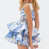 Andrea Floral Printed One-shoulder Mini Chiffon Dress