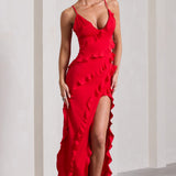 Vneck Ruffled Maxi Dress