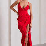 Vneck Ruffled Maxi Dress