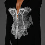 Lace Corset Blazer in Black