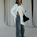 Irregular Zip High Neck Mid-Length Loose Sweater