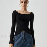 Jacquard Lace Semi-sheer Trendy Bowknot Crossover Blouse